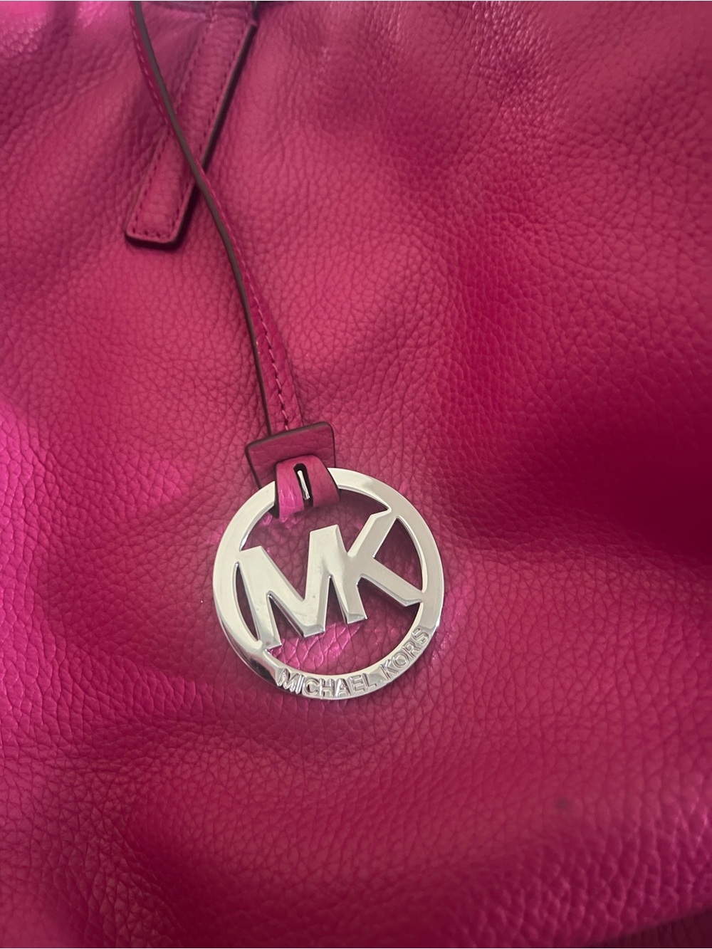 Michael Kors Fuchsia Pink Pebbled Leather Shoulder Bag with MK Charm